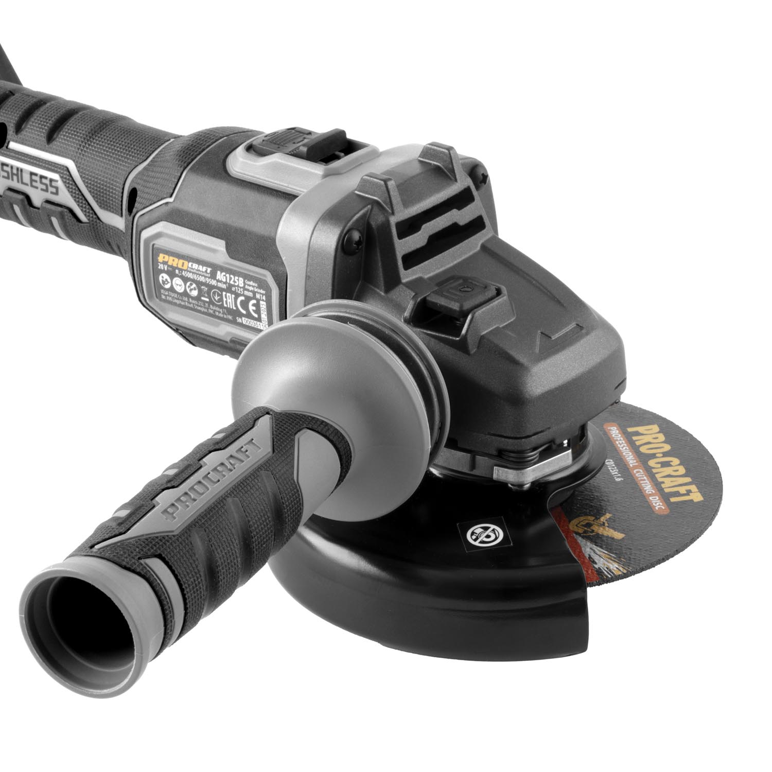 Aku úhlová bruska Procraft Industrial AG125B (bez baterie a nabíječky), 125mm