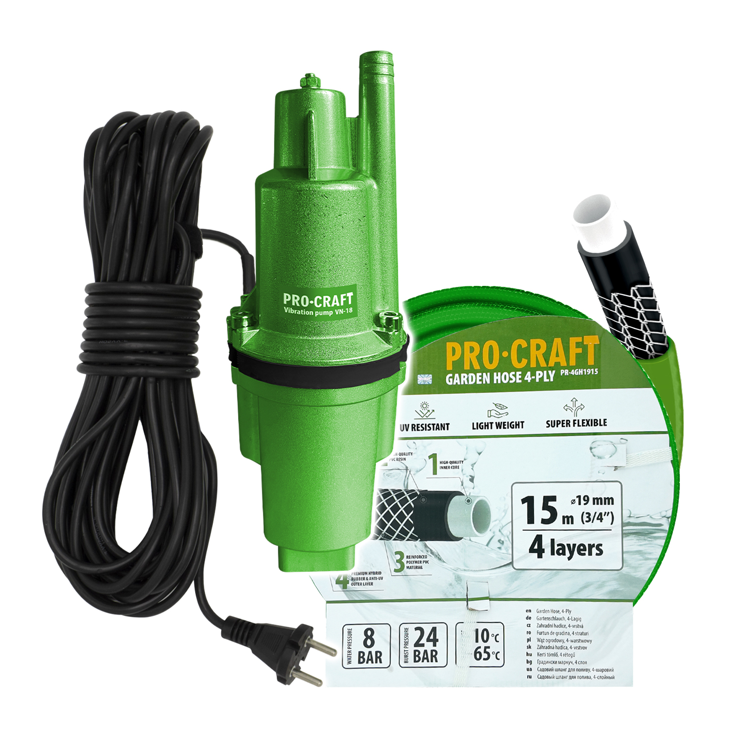 Vibrační čerpadlo Procraft SVN-18 sada s hadicí 15m 3/4" PR-4GH1915 | SVN-18