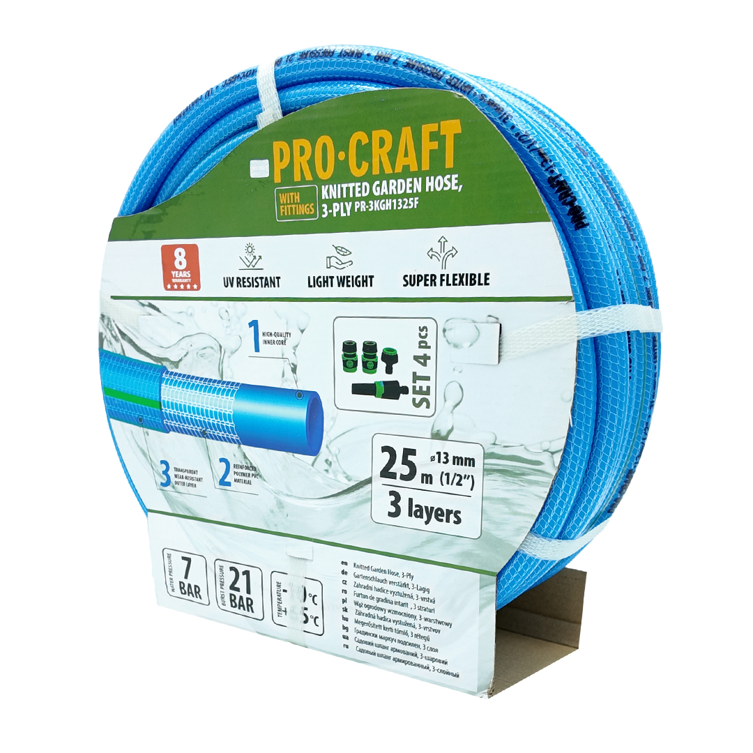 PROCRAFT hadice PR-3KGH1325F3-vrstvá, 1/2", 25 m, s příslušenstvím