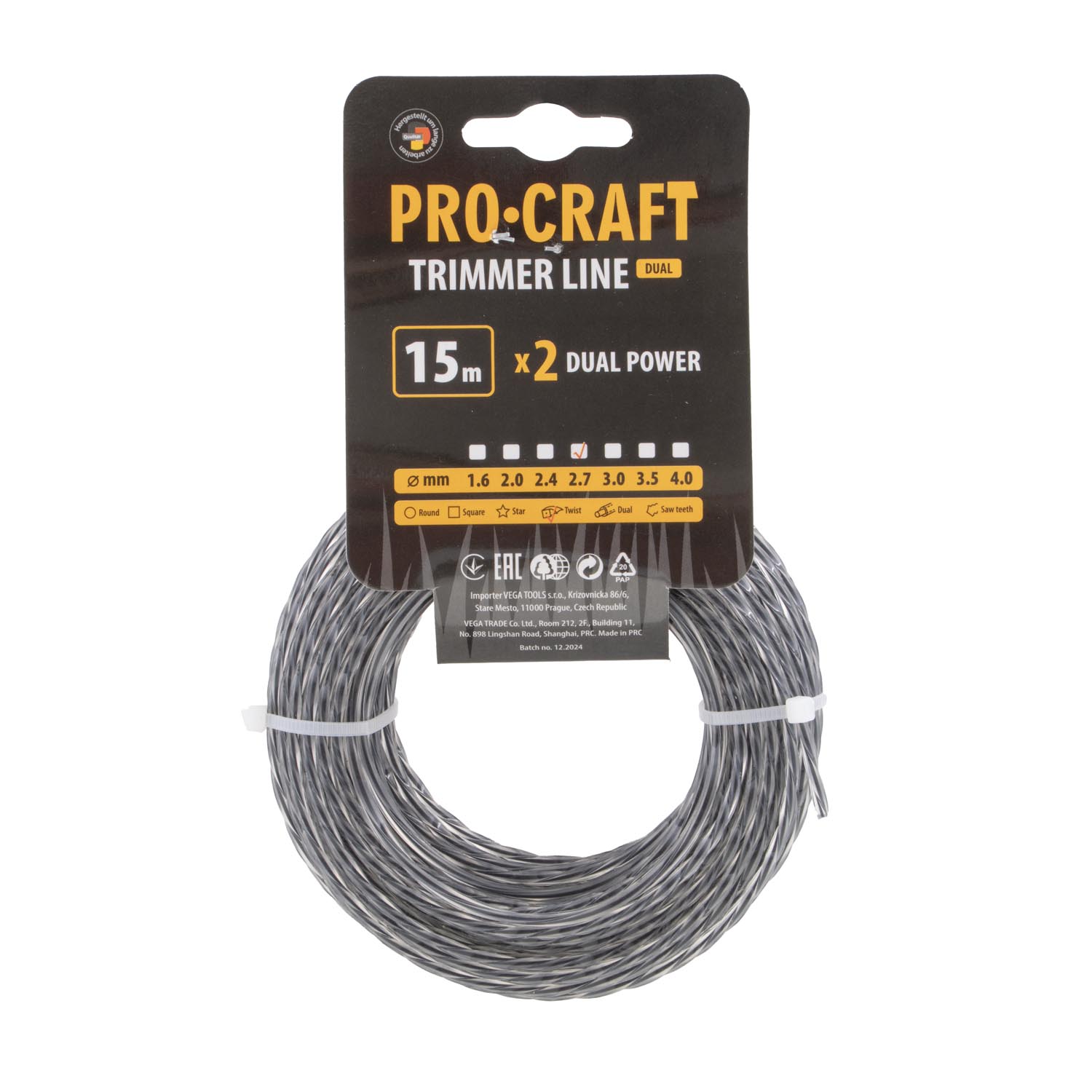 Struna žací (s výstuhou) (2.7mm) (15м) spirála PROCRAFT | SP/J-2.7/15