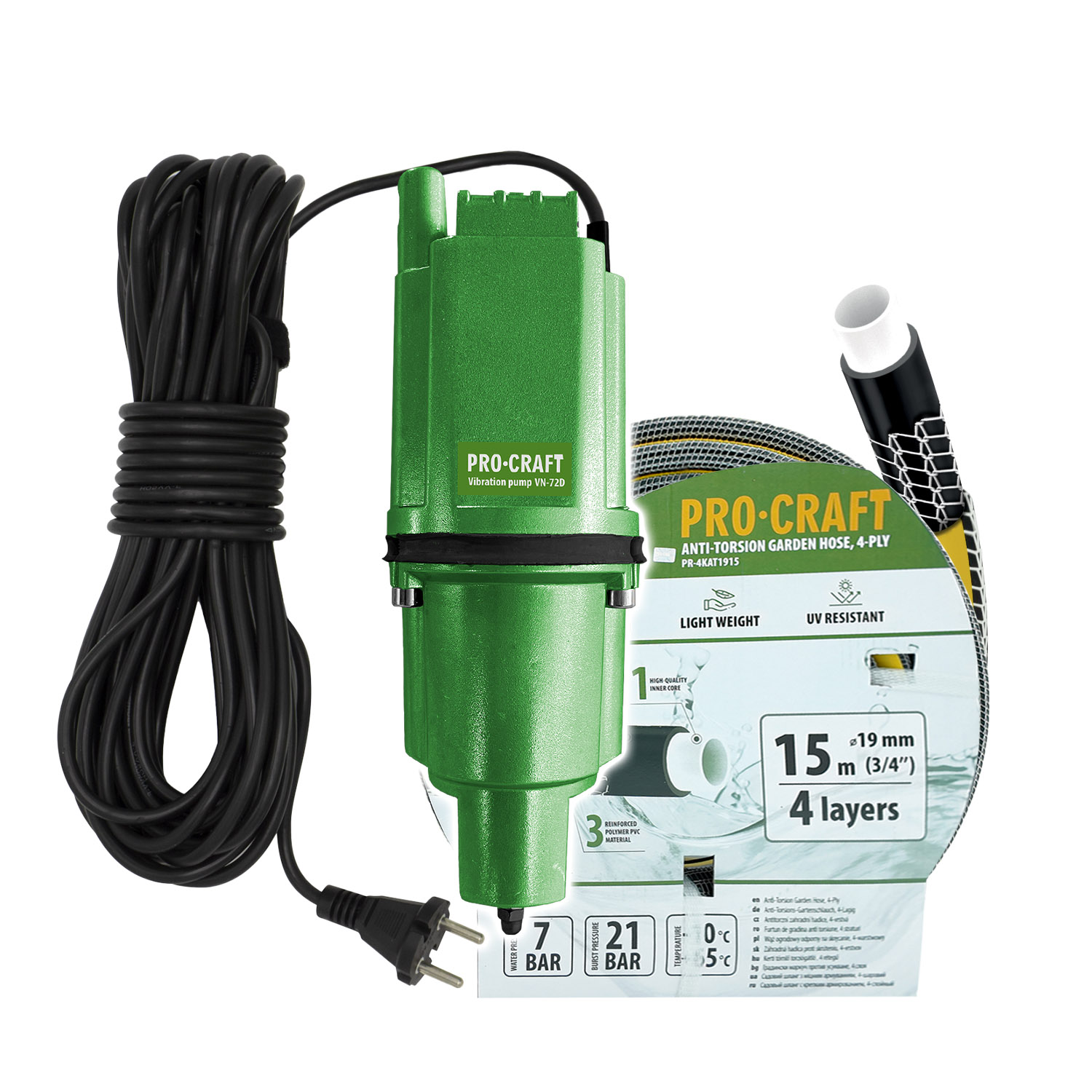 Vibrační čerpadlo Procraft SVN-72 sada s hadicí 15m 3/4" PR-4KAT1915 | SVN-72