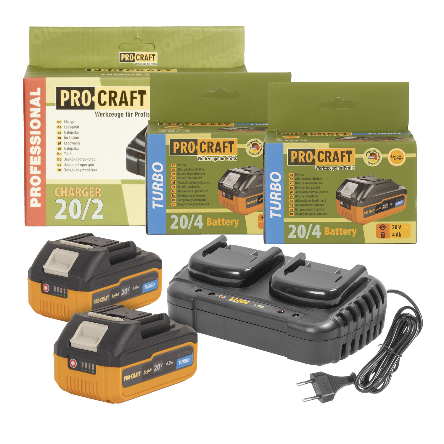 Sada dvě baterie 20V 4Ah Procraft 20/4 Turbo a nabíječka na dvě baterie 20/2 | S20-4TURBO/20-2