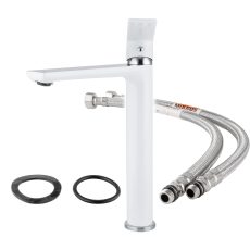 Procraft | Umyvadlová baterie MIXXUS PREMIUM ALEX 001 HIGH (NUT) WHITE-CHROME, bílý-chrom | ALEX 001 HIGH (NUT) WHITE-CHROME