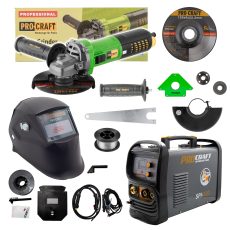 Procraft | Sada svářecí poloautomatický invertor SPI-320 s úhlovou bruskou PW2450 + drát FW81 + kukla + magnet | SSPI-320/PW2450/SPH90