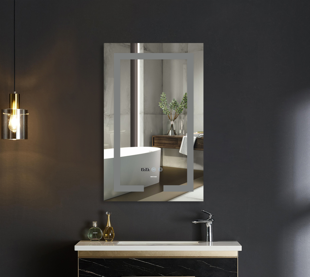 Koupelnové zrcadlo s LED osvětlením, protizamlžovací funkcí, regulací jasu a hodinkami, MR06-60×80 H
