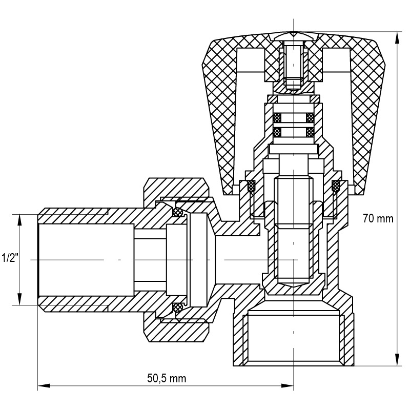 Ventil radiátorový, rohový, KR.901 1/2"×1/2"