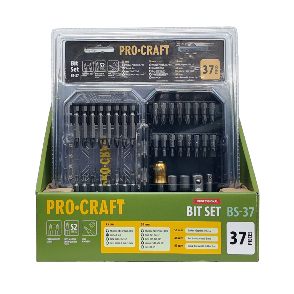 Aku vrtací šroubovák Procraft PA18LiH  se sadou bitů BS-37