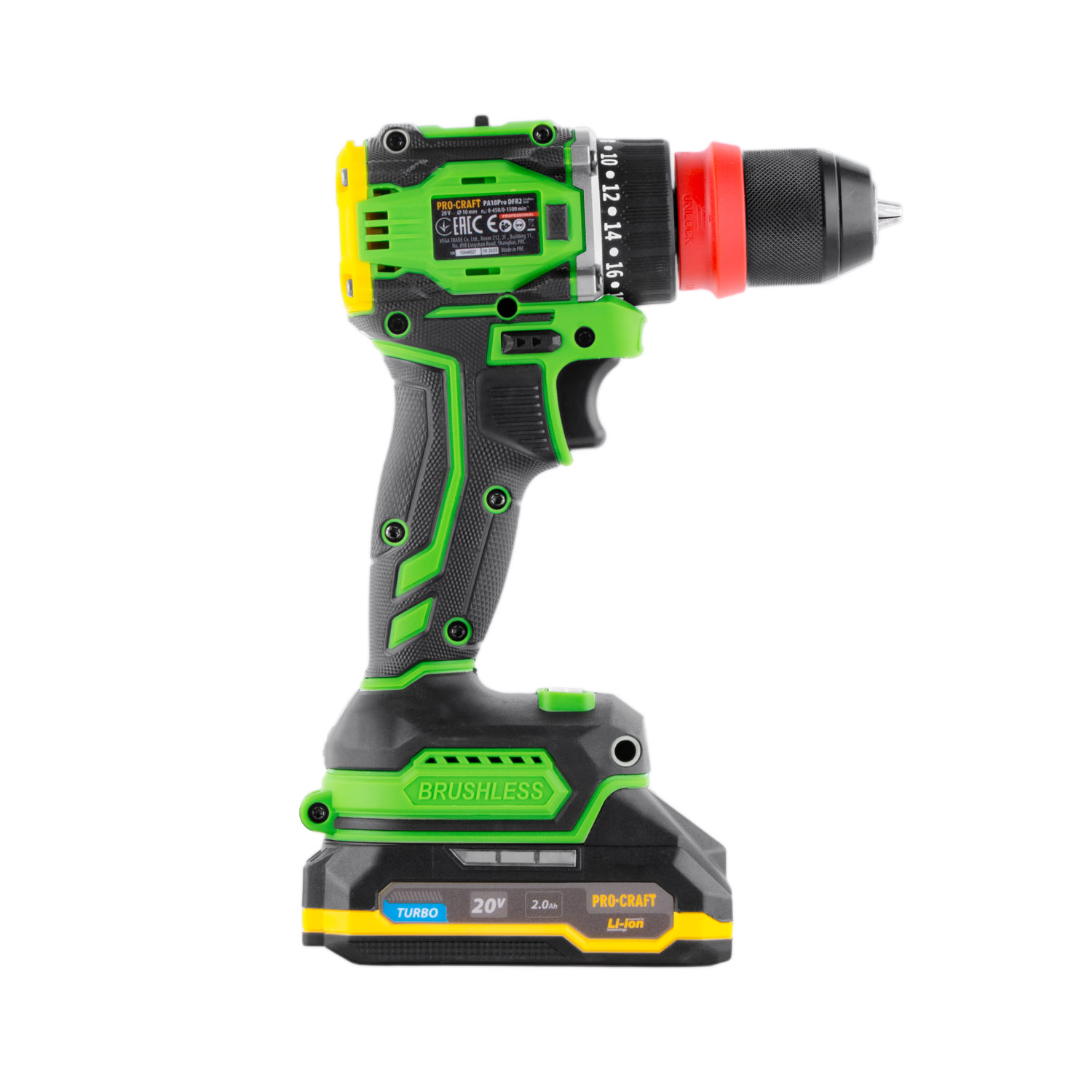 Aku vrtací šroubovák Procraft PA18ProDFR2 + sada bitů