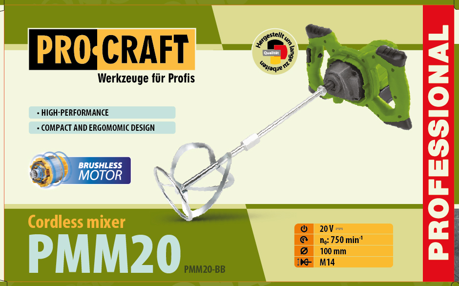 Aku míchadlo stavebních směsí Procraft PMM20 (bez baterie a nabíječky)