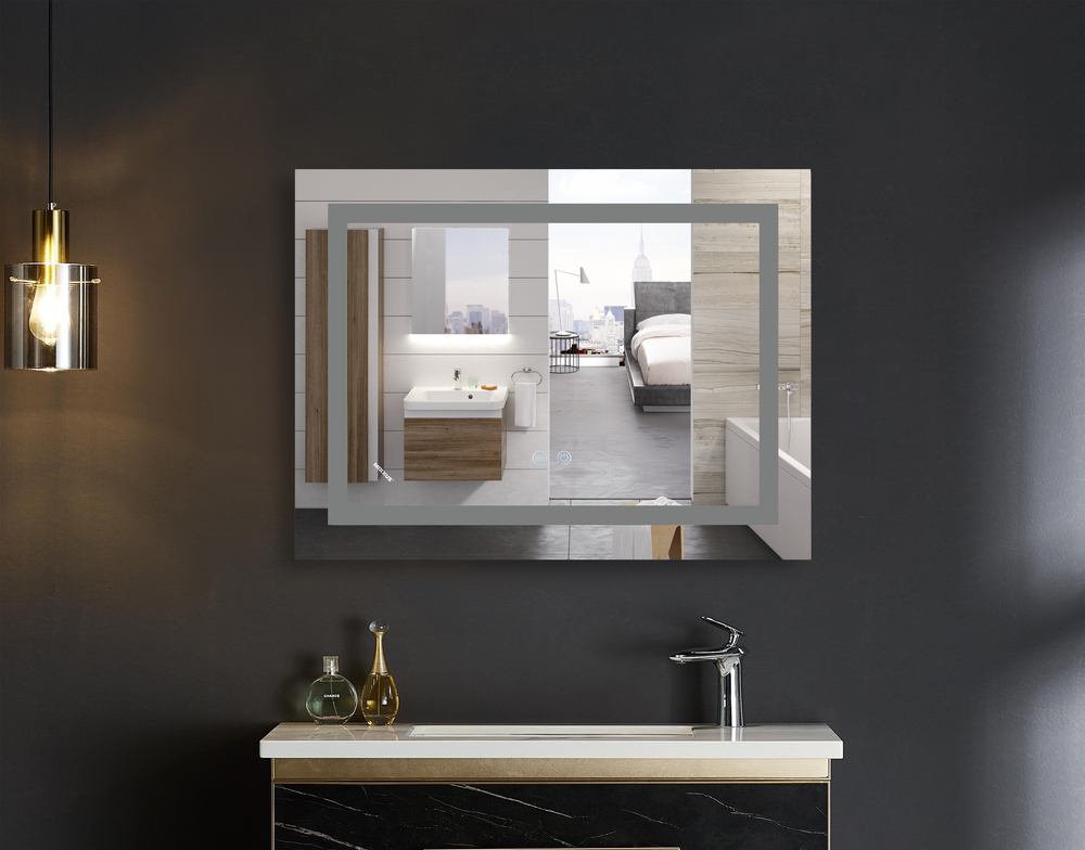 Koupelnové zrcadlo s LED osvětlením, protizamlžovací funkcí a regulací jasu, MR12-80×70-REVERSE WARM