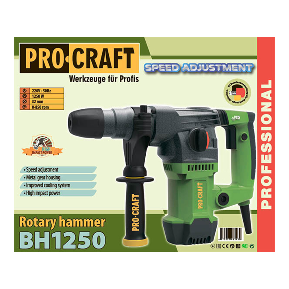 Procraft BH1250 Kombinované vŕtacie a sekacie kladivo SDS Plus | BH1250