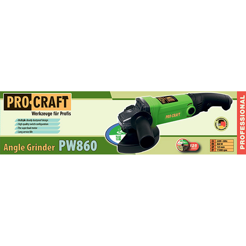 Uhlová brúska Procraft PW1200, 125 mm | PW1200